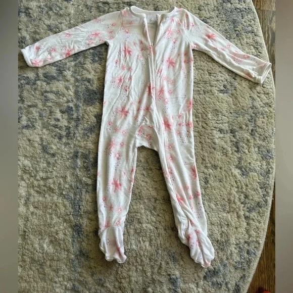 Lullaby Lane White & Pink Zippered Footie Pajamas Size 6-9 Months Sleepsuit - Picture 2 of 6